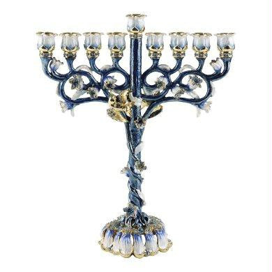 Metal Menorahs - Menorah Chanukkia Turquoise with Blue Sapphire Stones