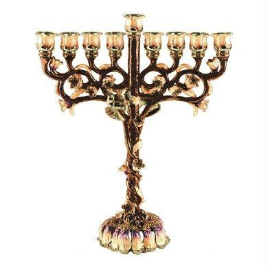 Metal Menorahs - Menorah Chanukkia Brown with Emerald Stones