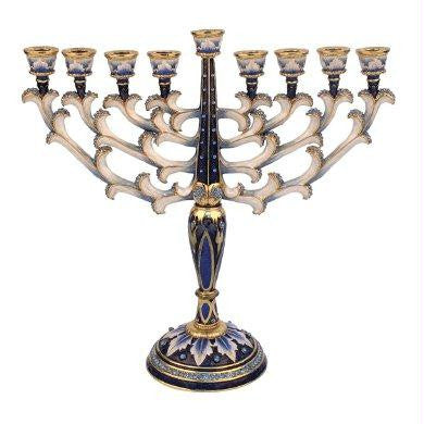 Metal Menorahs - Menorah Chanukkia Turquoise with Sapphire Stones