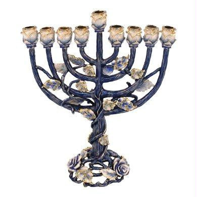 Metal Menorahs - Menorah Chanukkia Turquoise with Sapphire Stones