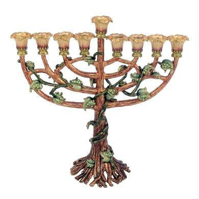 Metal Menorahs - Menorah Chanukkia Brown with Emerald Stones