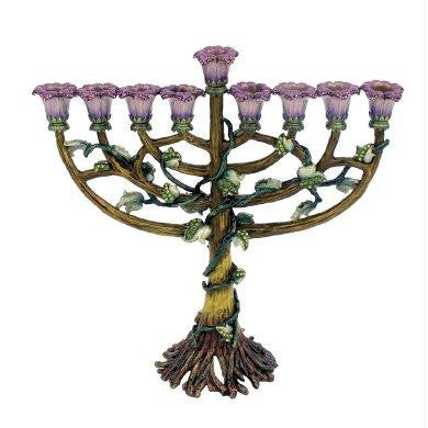 Metal Menorahs - Menorah Chanukkia Purple with Amethyst Stones