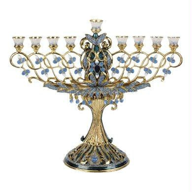 Metal Menorahs - Chanukkia Turquoise with Sapphire Stones