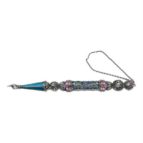 Metal, Aluminum Torah Pointers (Yads) - Torah Pointer Yad with Multicolor Crystals