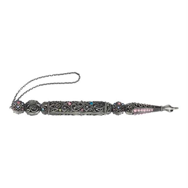 Metal, Aluminum Torah Pointers (Yads) - Torah Pointer Yad Filigree Style with Crystals