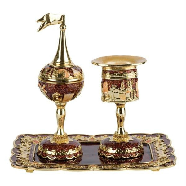 Jeweled Havdalah Sets - Jeweled - Havdalah Spice with Tray Brown