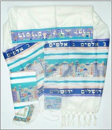 Modern Tallits for Men - Jerusalem Tallit Set 18*72