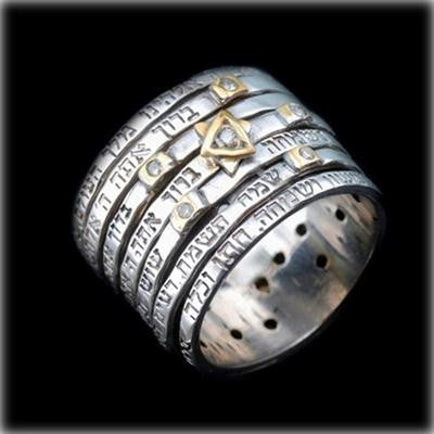 Womens Kabbalah Rings - Seven Blessings Spinner Silver Ring with Diamonds