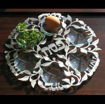 Aluminum &amp; Brass Seder Plates - Spring Passover Seder Plate