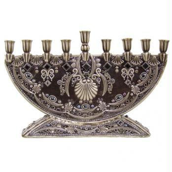 Menorahs by Michal Golan - Shell and Heart Menorah - Dusky Gray Enamel with Intricate