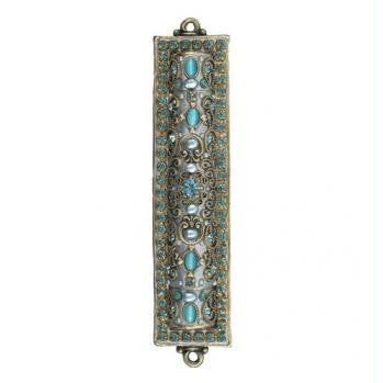Handmade Mezuzahs by Michal Golan - Mezuzah Ornate Rectangle with Gold Accents