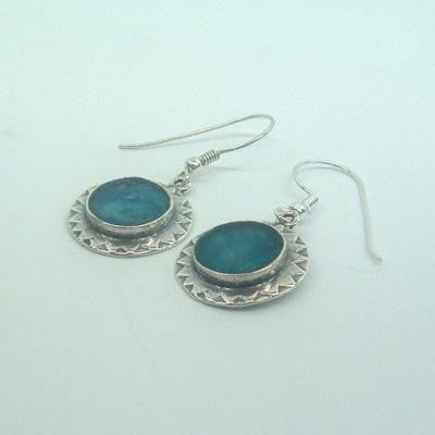 Handmade Roman Glass Earrings - Ancient Sun Sterling Silver Roman Glass Earrings