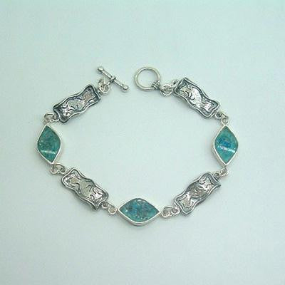 Unique Modern Roman Glass Bracelets - bracelet with 3 pieces of diamond-shaped Roman glass