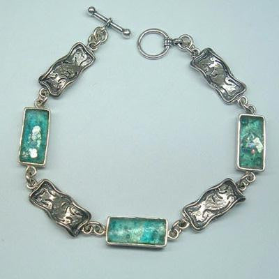 Unique Modern Roman Glass Bracelets - 925 silver rectangle Roman glass bracelet