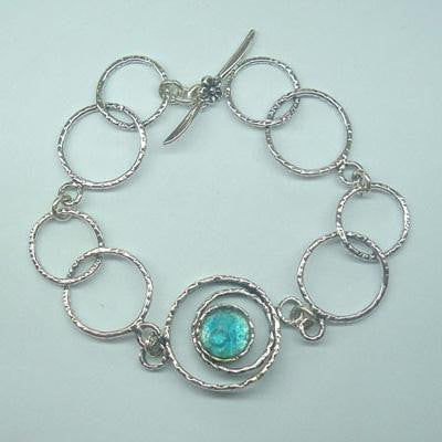 Unique Modern Roman Glass Bracelets - Sterling silver Entwined Circles design Roman glass bracelet