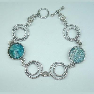 Unique Modern Roman Glass Bracelets - Roman glass bracelet with designer silver links