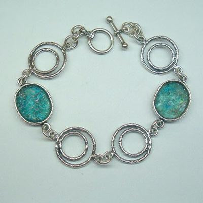 Unique Modern Roman Glass Bracelets - Roman glass bracelet with unique designer silver links