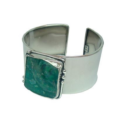 Traditional Design Roman Glass Bracelets - Silver Designer Handmade Roman Glass Wide Cuff Bracelet