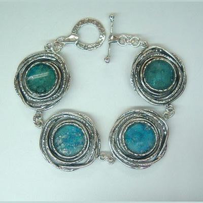 Unique Modern Roman Glass Bracelets - Sterling Silver Ancient Roman Glass Birds Nest Bracelet