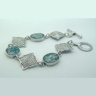 Unique Modern Roman Glass Bracelets - Sterling Silver Ancient Roman Glass Spirals Bracelet