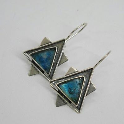Handmade Roman Glass Earrings - Double Triangle Sterling Silver Star of David Roman Glass Earrings