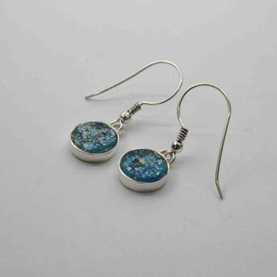 Handmade Roman Glass Earrings - Sterling Silver Round Ancient Roman Glass Earrings