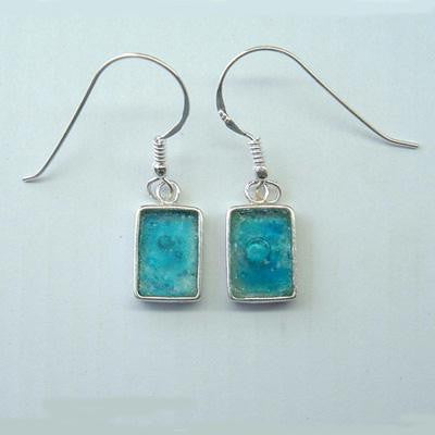 Sterling Silver Torah Pointers (Yads) - Delicate Rectangle Ancient Roman Glass Earrings