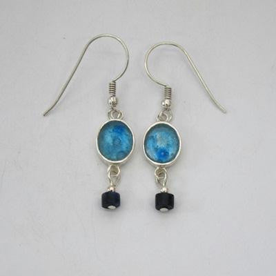 Handmade Roman Glass Earrings - Sterling Silver Oval Dangling Earrings with Demorterite