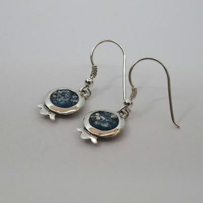 Handmade Roman Glass Earrings - Sterling Silver 925 Roman Glass Pomegranate Earrings