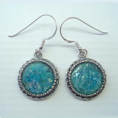 Handmade Roman Glass Earrings - Classic Round Sterling Silver Roman Glass Earrings