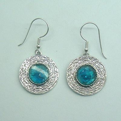 Handmade Roman Glass Earrings - Round Textured Sterling Silver Roman Glass Earrings