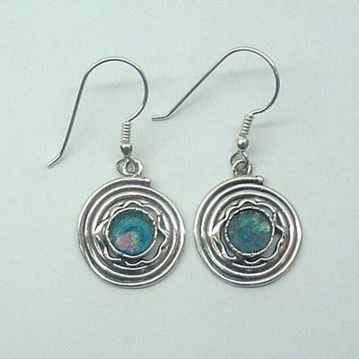 Handmade Roman Glass Earrings - Sterling Silver Ancient Roman Glass Swirl Earrings