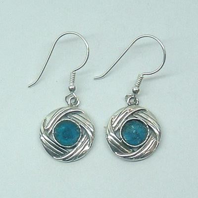 Handmade Roman Glass Earrings - Sterling Silver Ribbon Style Ancient Roman Glass Earrings