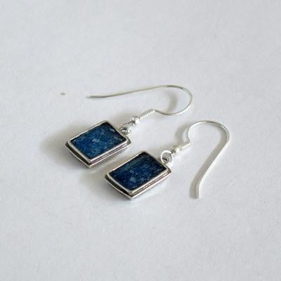 Handmade Roman Glass Earrings - Rectangle Shaped Roman Glass Earrings with Delicate Border