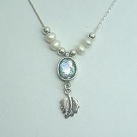 Handmade Roman Glass Pendants - Sterling Siver Ancient Roman Glass Oval Pendant with Pearls and Leaf