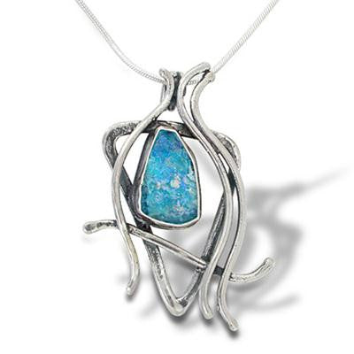 Handmade Roman Glass Pendants - Sterling Silver Ancient Roman Glass Mystic Star of David Pendant