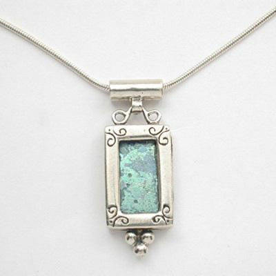 Handmade Roman Glass Pendants - Sterling Silver Ancient Roman Glass Ethnic Rectangle Pendant