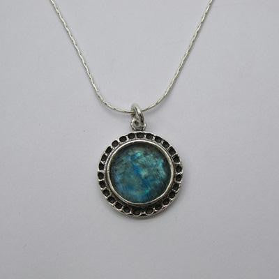 Handmade Roman Glass Pendants - Antique Design Sterling Silver Round Roman Glass Pendant