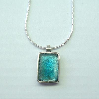 Handmade Roman Glass Pendants - Sterling Silver Ancient Roman Glass Rectangle Classic Pendant