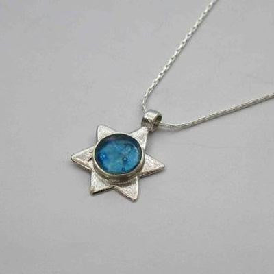 Handmade Roman Glass Pendants - Sterling Silver Ancient Roman Glass Star of David Pendant