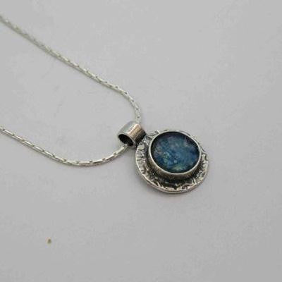 Handmade Roman Glass Pendants - Sterling Silver Ancient Romn Glass Small Round Pendant