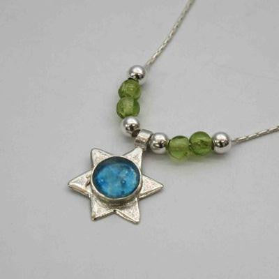 Handmade Roman Glass Pendants - Sterling Silver Ancient Roman Glass Star of David Pendant with Peridot