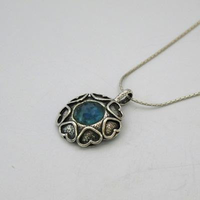 Handmade Roman Glass Pendants - Sterling Silver Ancient Roman Glass Star of Hearts Pendant