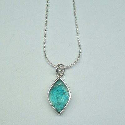 Handmade Roman Glass Pendants - Sterling Silver Ancient Roman Glass Diamond Shaped Pendant