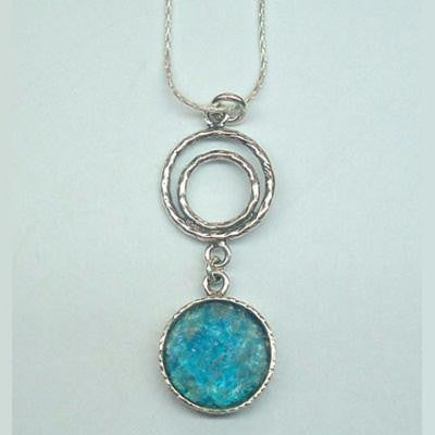 Handmade Roman Glass Pendants - Sterling Silver Ancient Roman Glass Entwined Circles Pendant