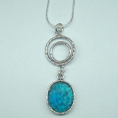Handmade Roman Glass Pendants - Sterling Silver Ancient Roman Glass Entwined Circles Oval Pendant