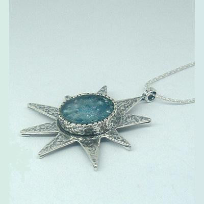 Handmade Roman Glass Pendants - Sterling Silver Ancient Roman Glass Mystic Star Pendant