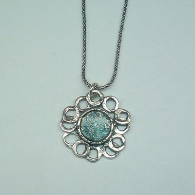 Handmade Roman Glass Pendants - Sterling Silver Ancient Roman Glass Floral Pendant