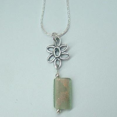 Handmade Roman Glass Pendants - Sterling Silver Ancient Roman Glass Floral Pendant