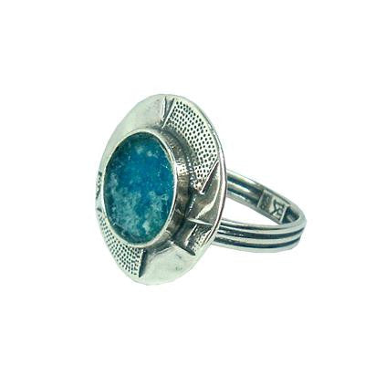 Handmade Roman Glass Rings - Sterling Silver Modern Designed Ancient Roman Glass Ring